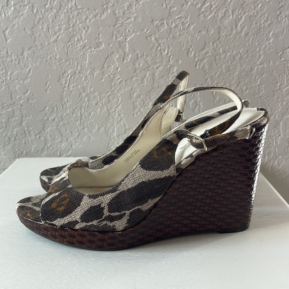 VIA SPIGA Leopard Slingback Peeptoe Wedges 8 - Picture 2 of 9